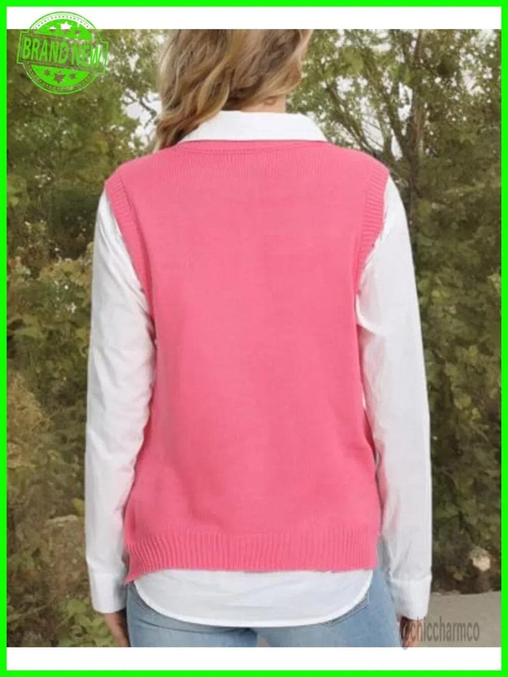 Womens V Neck Knit Sweater Vest Argyle Plaid Preppy Sleeveless Crop Tank